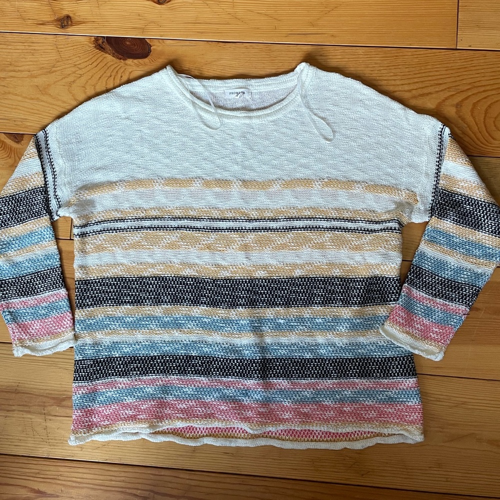 Promesa Three Quarter Length Multi-Colour Knit Striped Sweater Size Medium